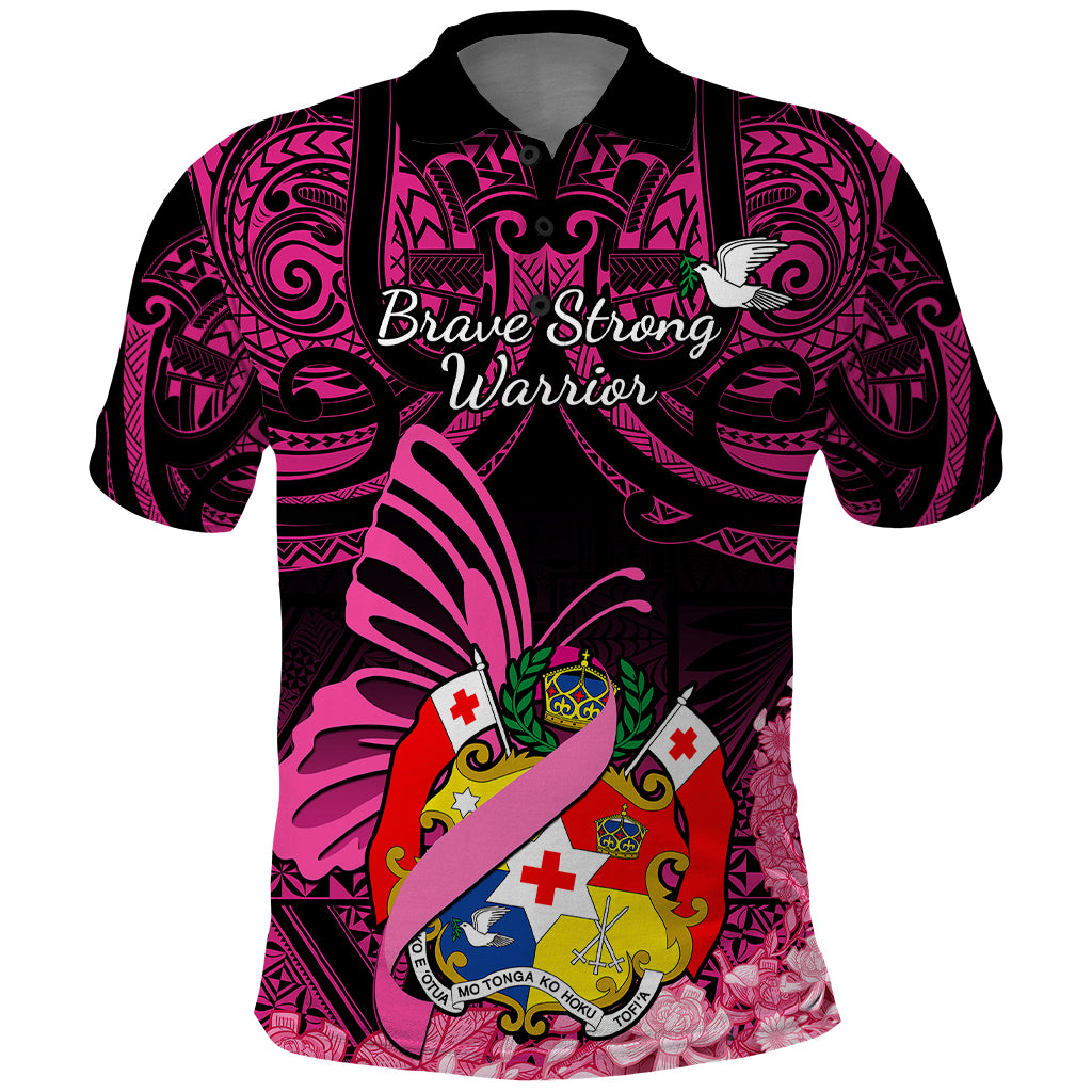 Presonalised Tonga Breast Cancer Awareness Polo Shirt Pink Ribbon Brave Strong Warrior Tongan Ngatu Pattern - Wonder Print Shop