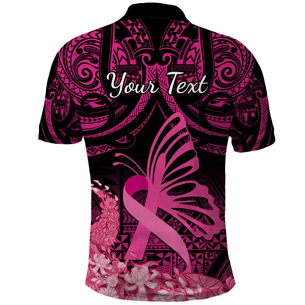 Presonalised Tonga Breast Cancer Awareness Polo Shirt Pink Ribbon Brave Strong Warrior Tongan Ngatu Pattern - Wonder Print Shop
