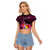 Presonalised Tonga Breast Cancer Awareness Raglan Cropped T Shirt Pink Ribbon Brave Strong Warrior Tongan Ngatu Pattern - Wonder Print Shop