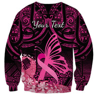Presonalised Tonga Breast Cancer Awareness Sweatshirt Pink Ribbon Brave Strong Warrior Tongan Ngatu Pattern - Wonder Print Shop