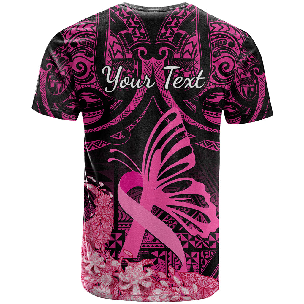 Presonalised Tonga Breast Cancer Awareness T Shirt Pink Ribbon Brave Strong Warrior Tongan Ngatu Pattern - Wonder Print Shop