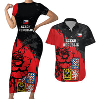 Czech Republic Independence Day Couples Matching Short Sleeve Bodycon Dress and Hawaiian Shirt Coat Of Arms With Czechia Rosa - Wonder Print Shop