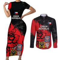 Czech Republic Independence Day Couples Matching Short Sleeve Bodycon Dress and Long Sleeve Button Shirts Coat Of Arms With Czechia Rosa - Wonder Print Shop
