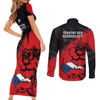 Czech Republic Independence Day Couples Matching Short Sleeve Bodycon Dress and Long Sleeve Button Shirts Coat Of Arms With Czechia Rosa - Wonder Print Shop