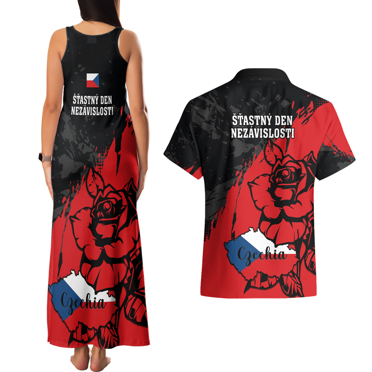 Czech Republic Independence Day Couples Matching Tank Maxi Dress and Hawaiian Shirt Coat Of Arms With Czechia Rosa - Wonder Print Shop