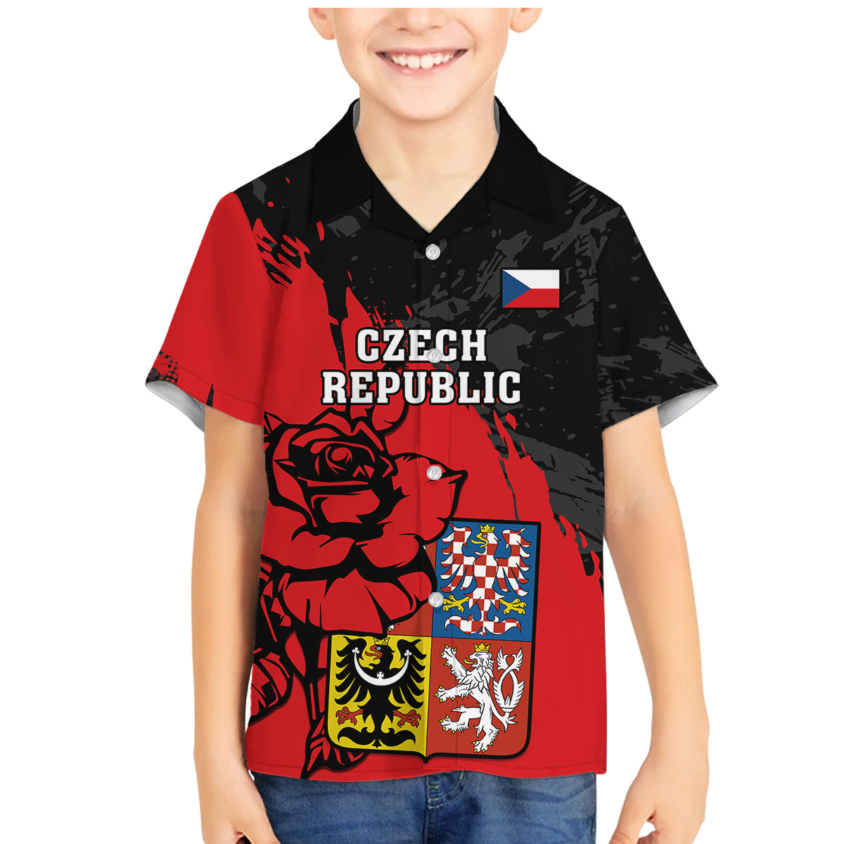Czech Republic Independence Day Family Matching Mermaid Dress and Hawaiian Shirt Coat Of Arms With Czechia Rosa - Wonder Print Shop