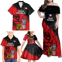 Czech Republic Independence Day Family Matching Off Shoulder Maxi Dress and Hawaiian Shirt Coat Of Arms With Czechia Rosa - Wonder Print Shop
