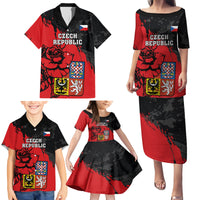 Czech Republic Independence Day Family Matching Puletasi Dress and Hawaiian Shirt Coat Of Arms With Czechia Rosa - Wonder Print Shop