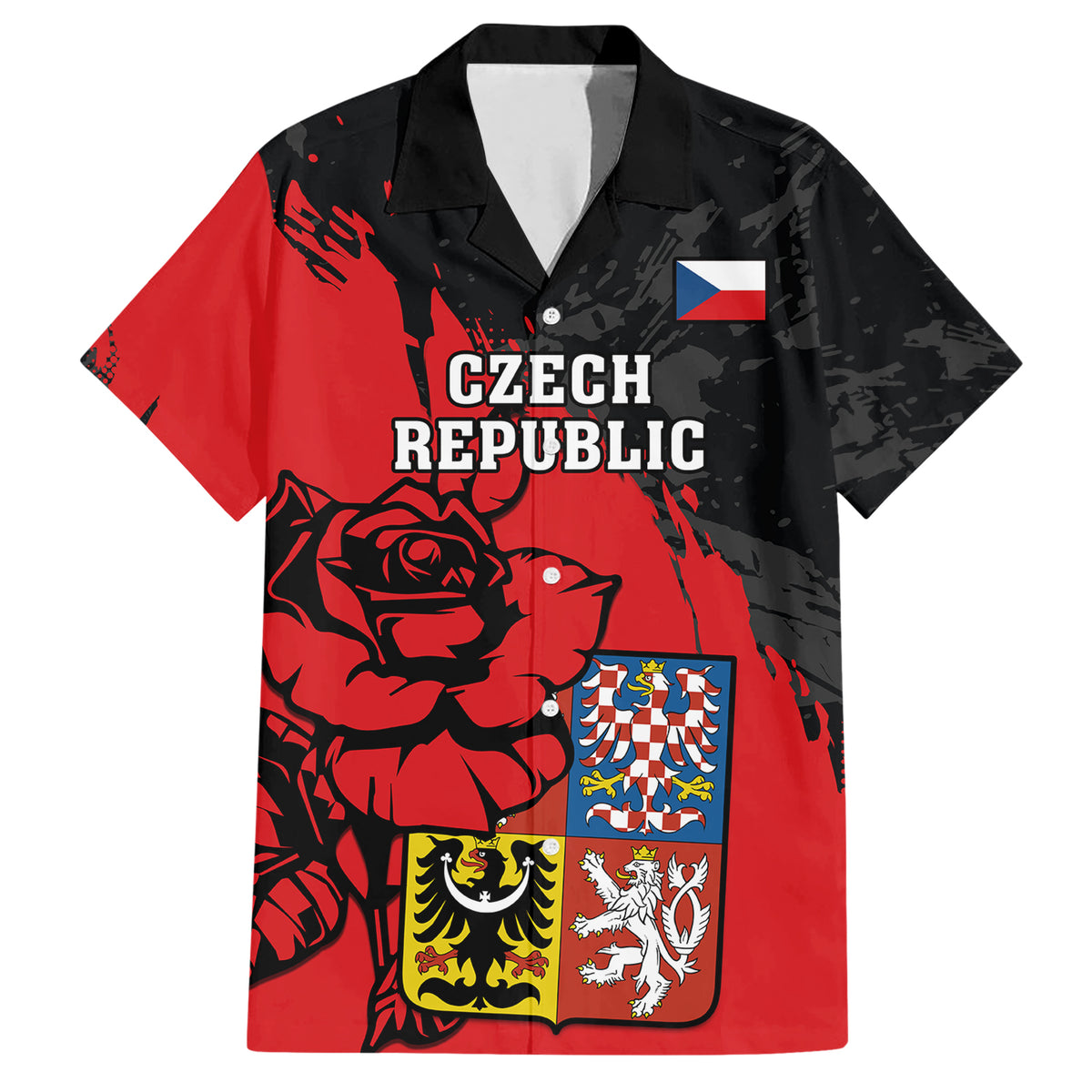 Czech Republic Independence Day Hawaiian Shirt Coat Of Arms With Czechia Rosa - Wonder Print Shop