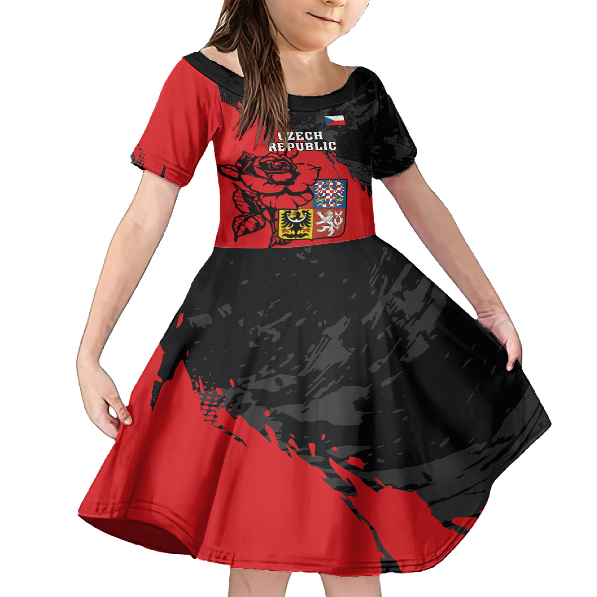 Czech Republic Independence Day Kid Short Sleeve Dress Coat Of Arms With Czechia Rosa - Wonder Print Shop