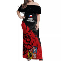 Czech Republic Independence Day Off Shoulder Maxi Dress Coat Of Arms With Czechia Rosa - Wonder Print Shop