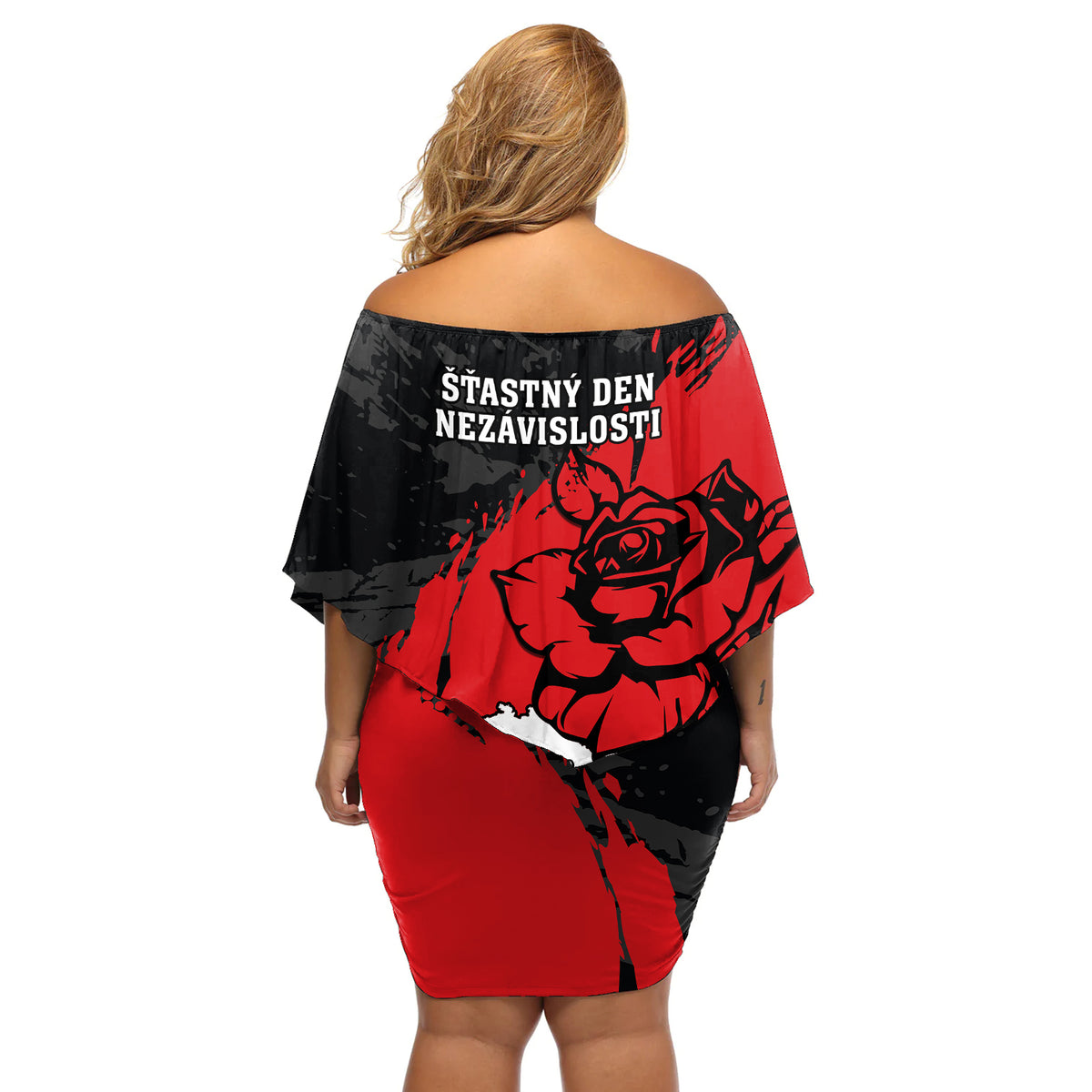 Czech Republic Independence Day Off Shoulder Short Dress Coat Of Arms With Czechia Rosa - Wonder Print Shop