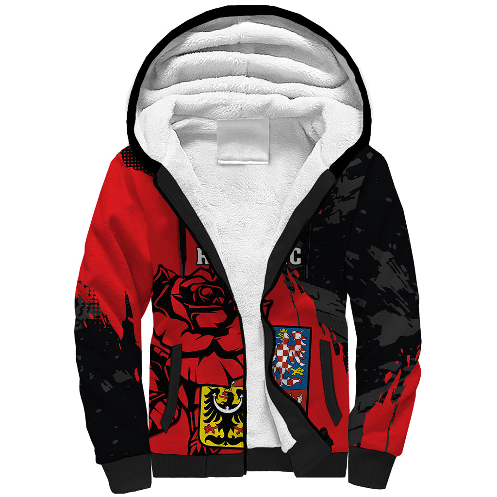 Czech Republic Independence Day Sherpa Hoodie Coat Of Arms With Czechia Rosa - Wonder Print Shop