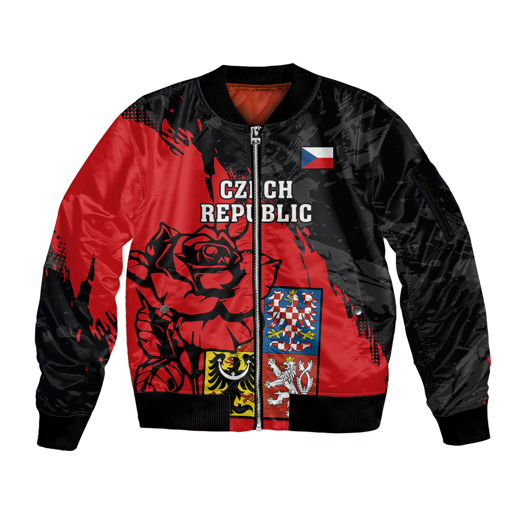 Czech Republic Independence Day Sleeve Zip Bomber Jacket Coat Of Arms With Czechia Rosa - Wonder Print Shop