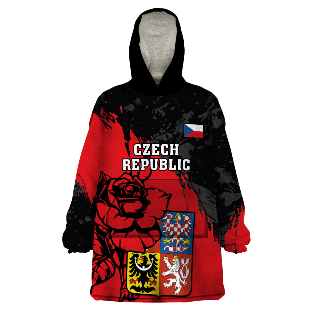 Czech Republic Independence Day Wearable Blanket Hoodie Coat Of Arms With Czechia Rosa - Wonder Print Shop