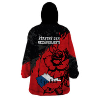 Czech Republic Independence Day Wearable Blanket Hoodie Coat Of Arms With Czechia Rosa - Wonder Print Shop