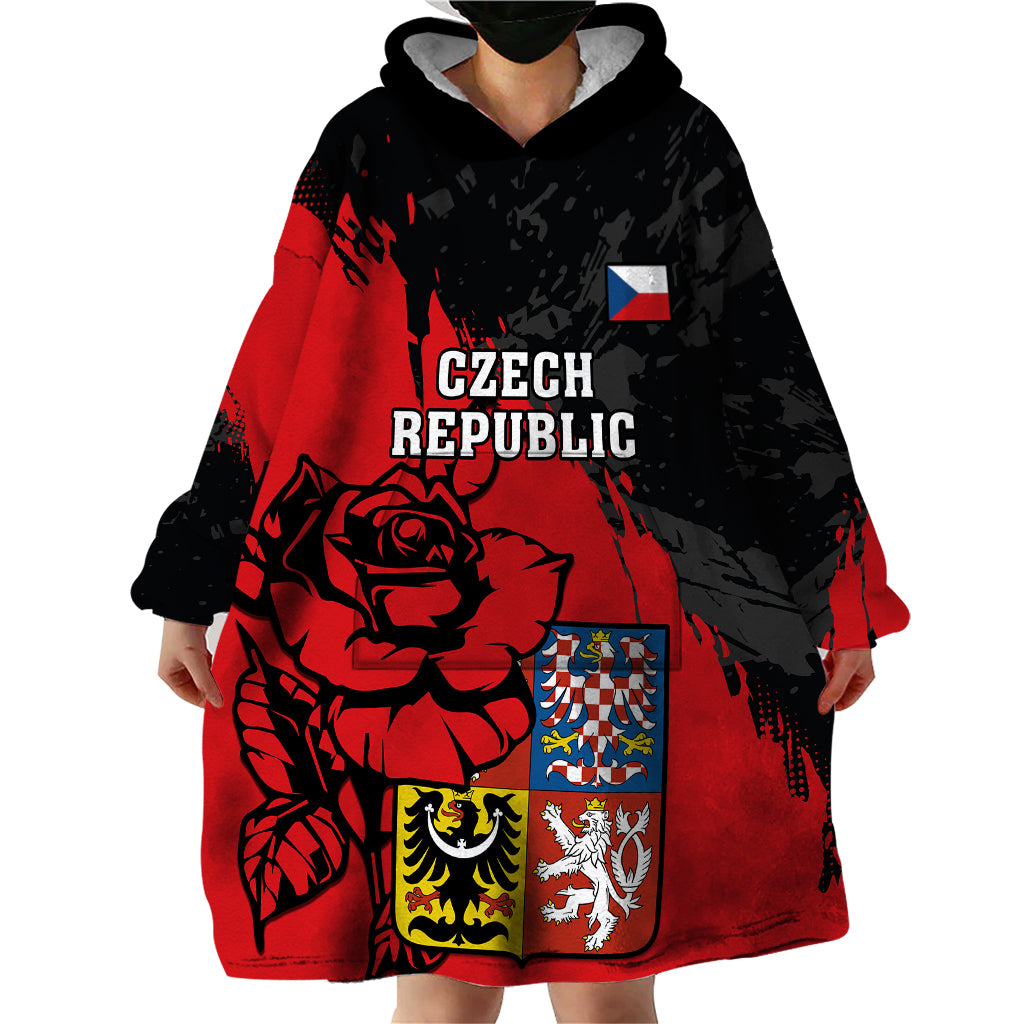 Czech Republic Independence Day Wearable Blanket Hoodie Coat Of Arms With Czechia Rosa - Wonder Print Shop