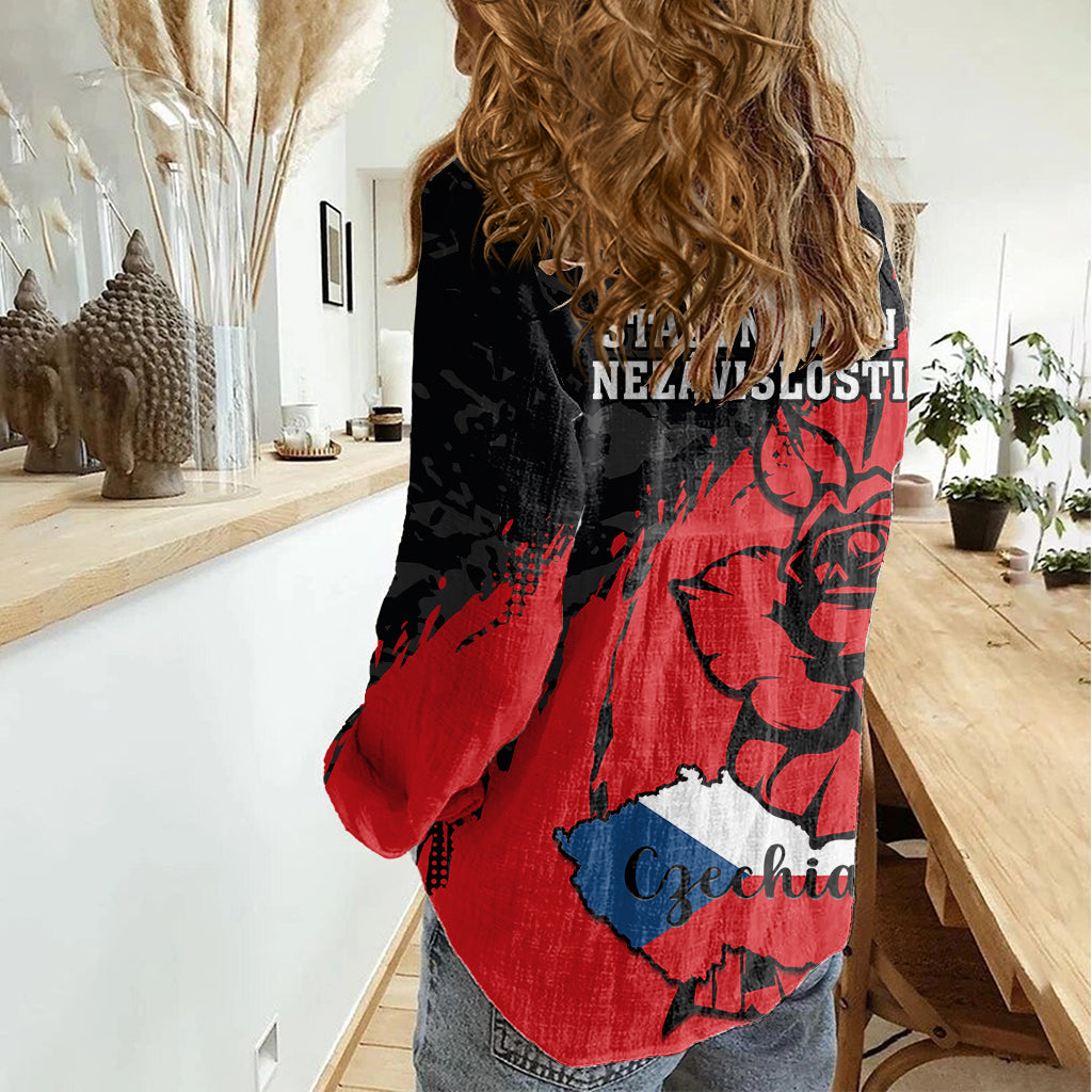 Czech Republic Independence Day Women Casual Shirt Coat Of Arms With Czechia Rosa - Wonder Print Shop