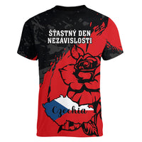 Czech Republic Independence Day Women V Neck T Shirt Coat Of Arms With Czechia Rosa - Wonder Print Shop