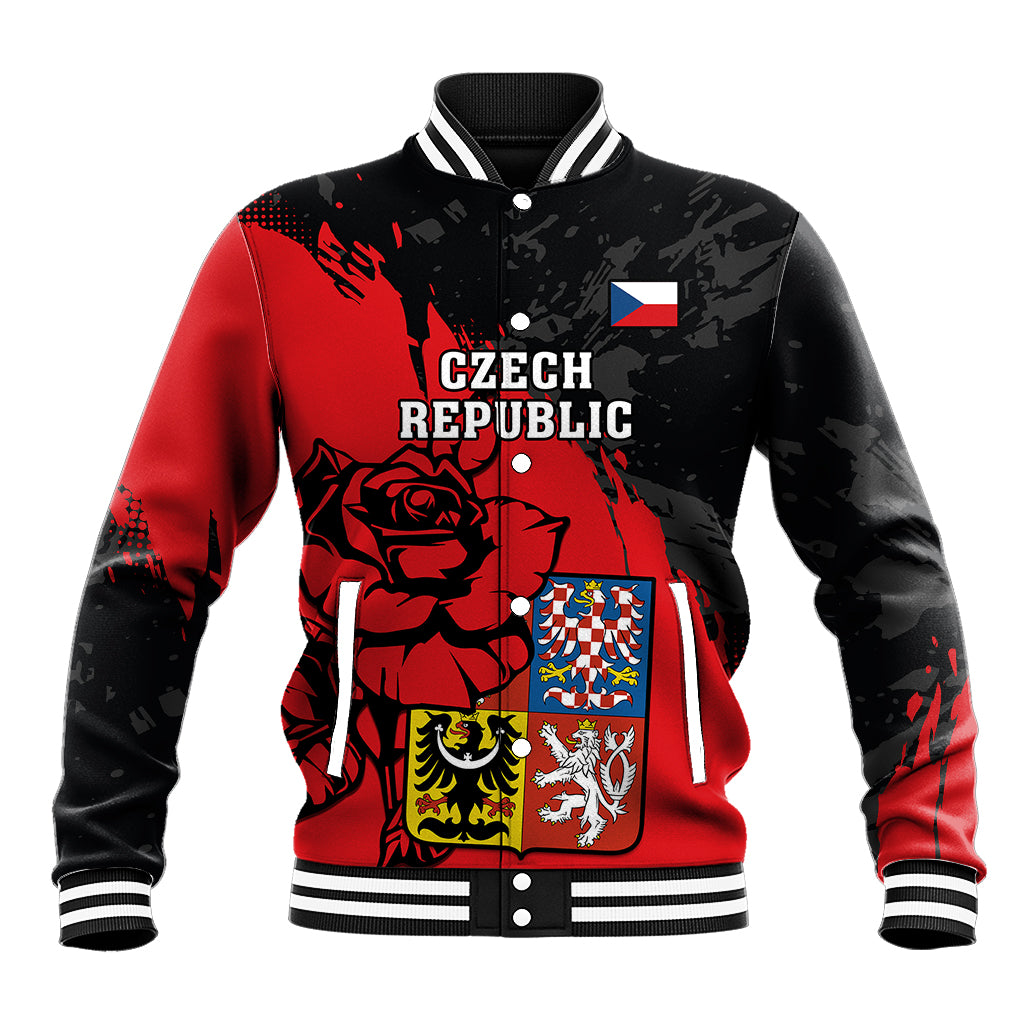 Presonalised Czech Republic Independence Day Baseball Jacket Coat Of Arms With Czechia Rosa - Wonder Print Shop