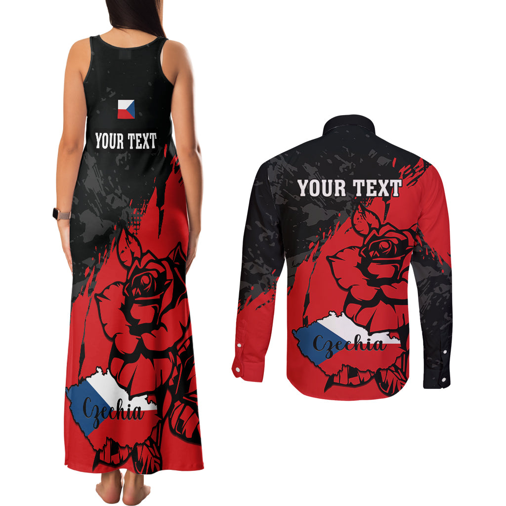 Presonalised Czech Republic Independence Day Couples Matching Tank Maxi Dress and Long Sleeve Button Shirts Coat Of Arms With Czechia Rosa - Wonder Print Shop