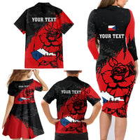 Presonalised Czech Republic Independence Day Family Matching Long Sleeve Bodycon Dress and Hawaiian Shirt Coat Of Arms With Czechia Rosa - Wonder Print Shop