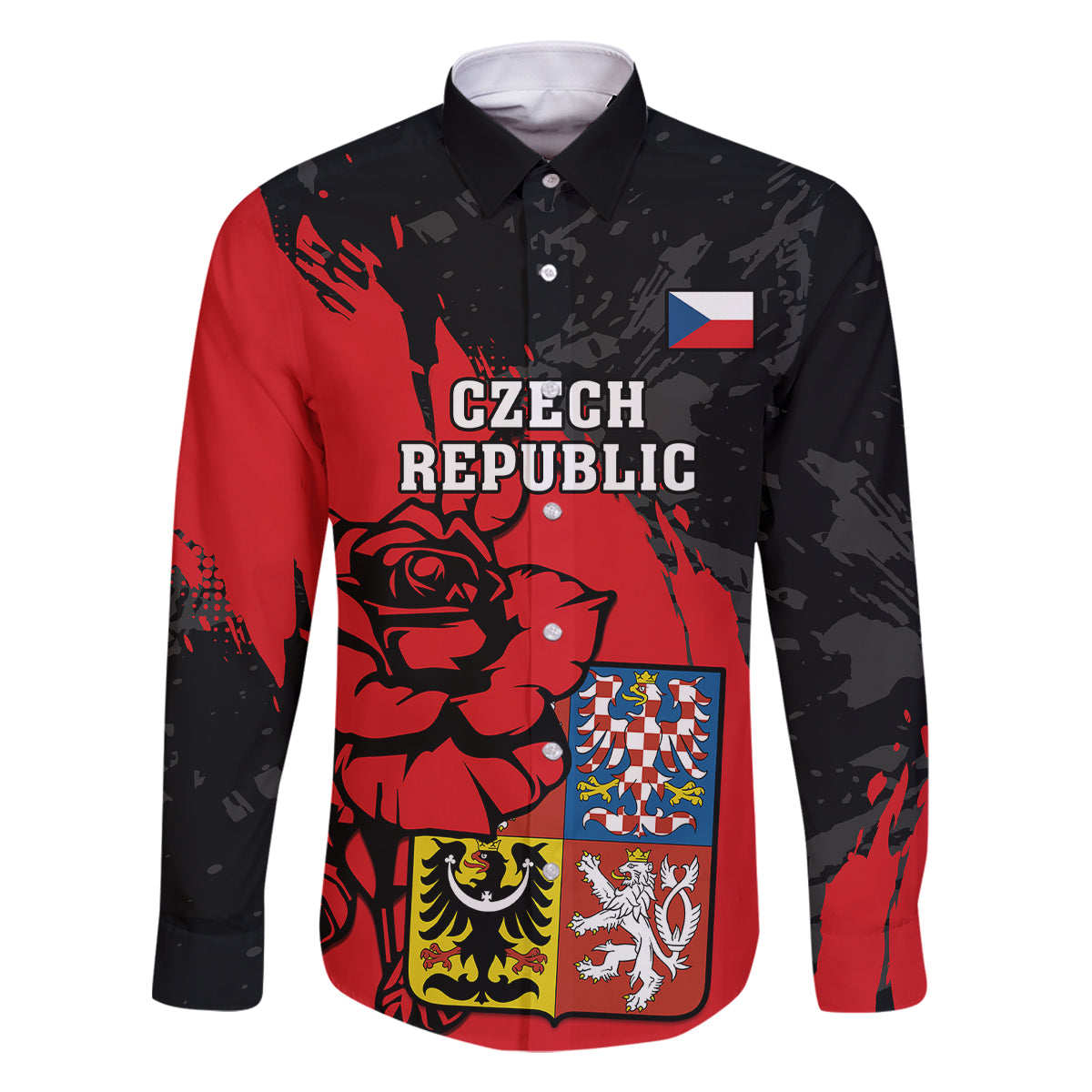 Presonalised Czech Republic Independence Day Family Matching Off Shoulder Long Sleeve Dress and Hawaiian Shirt Coat Of Arms With Czechia Rosa - Wonder Print Shop