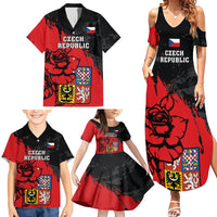 Presonalised Czech Republic Independence Day Family Matching Summer Maxi Dress and Hawaiian Shirt Coat Of Arms With Czechia Rosa - Wonder Print Shop