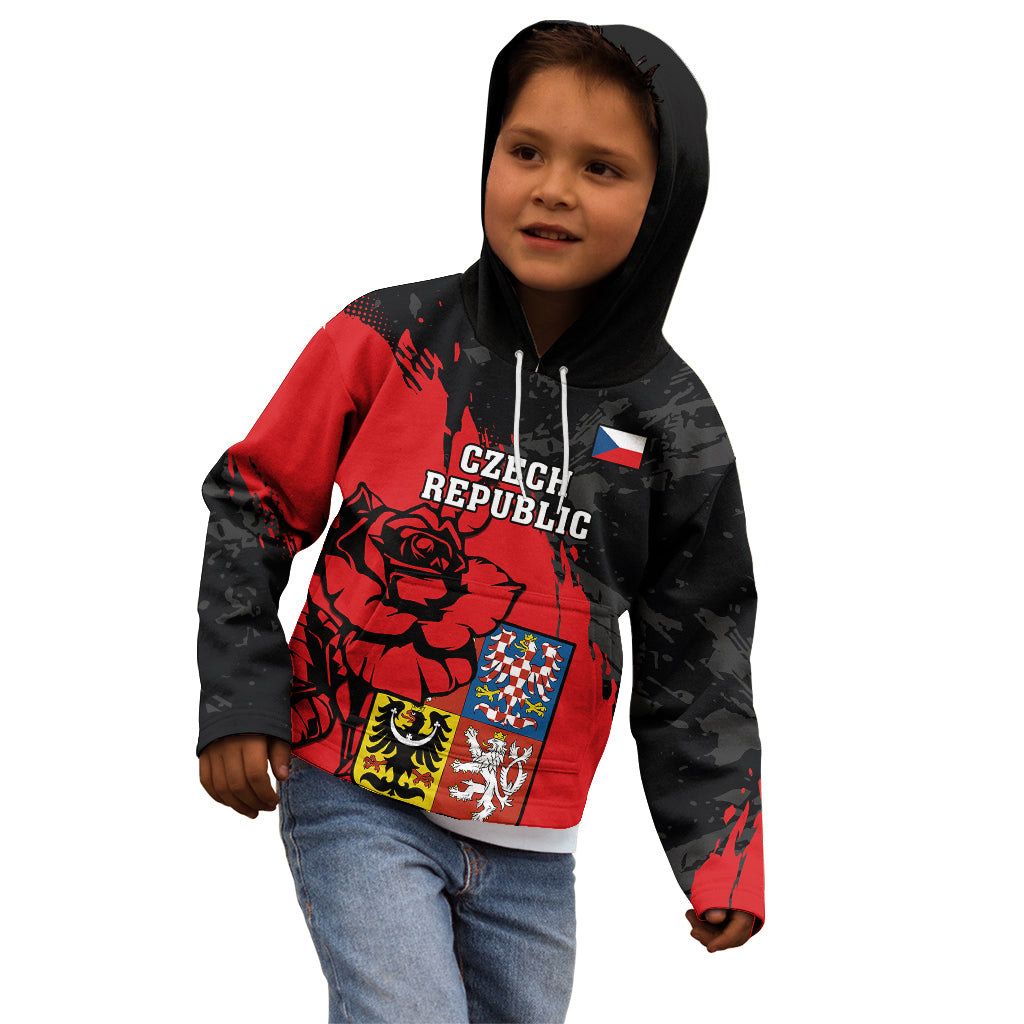 Presonalised Czech Republic Independence Day Kid Hoodie Coat Of Arms With Czechia Rosa - Wonder Print Shop