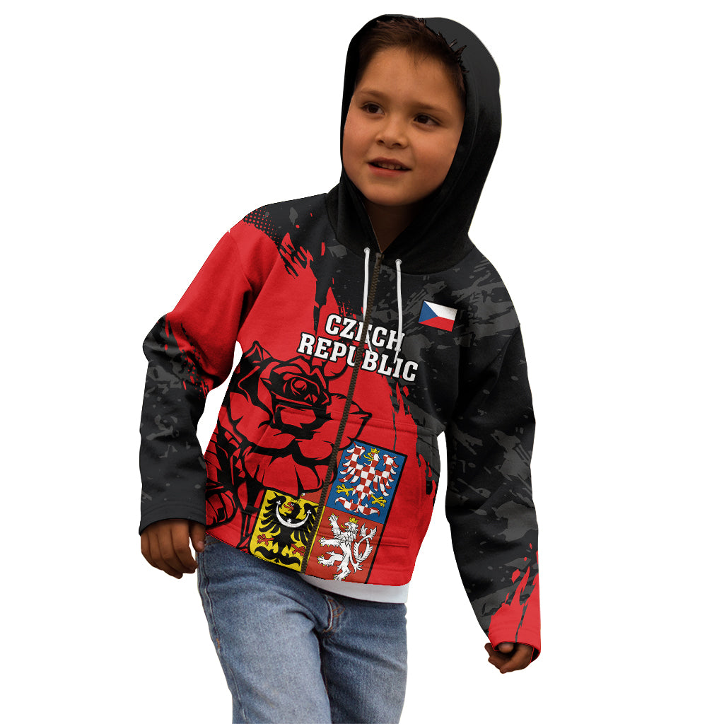 Presonalised Czech Republic Independence Day Kid Hoodie Coat Of Arms With Czechia Rosa - Wonder Print Shop