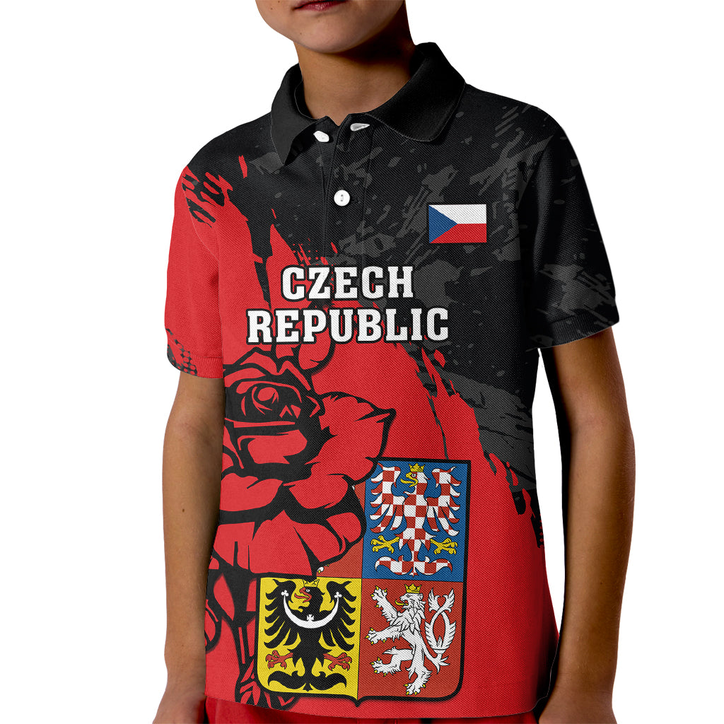 Presonalised Czech Republic Independence Day Kid Polo Shirt Coat Of Arms With Czechia Rosa - Wonder Print Shop