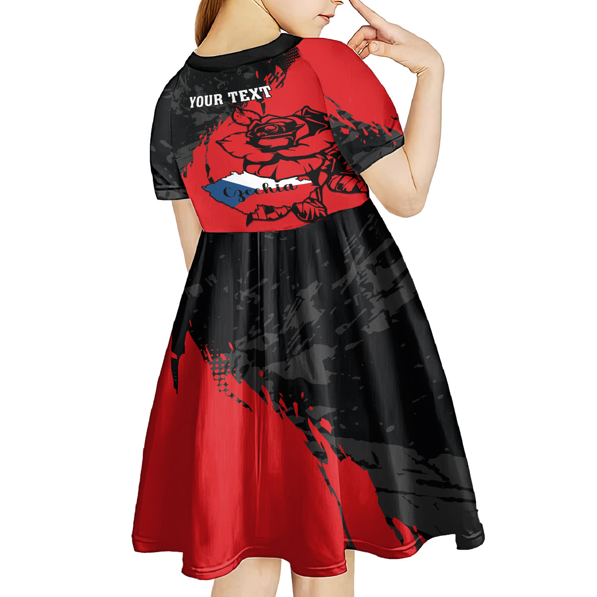 Presonalised Czech Republic Independence Day Kid Short Sleeve Dress Coat Of Arms With Czechia Rosa - Wonder Print Shop
