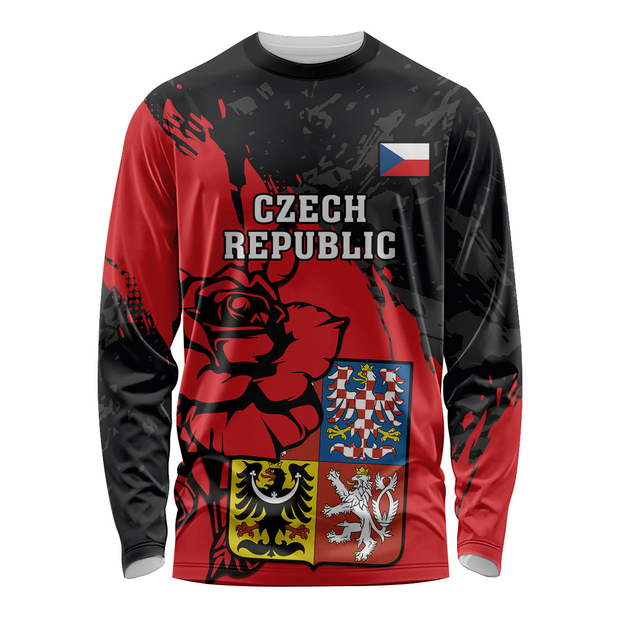 Presonalised Czech Republic Independence Day Long Sleeve Shirt Coat Of Arms With Czechia Rosa - Wonder Print Shop