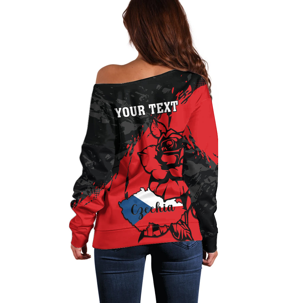 Presonalised Czech Republic Independence Day Off Shoulder Sweater Coat Of Arms With Czechia Rosa - Wonder Print Shop