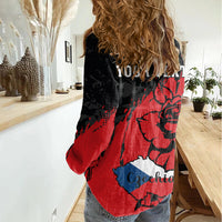 Presonalised Czech Republic Independence Day Women Casual Shirt Coat Of Arms With Czechia Rosa - Wonder Print Shop