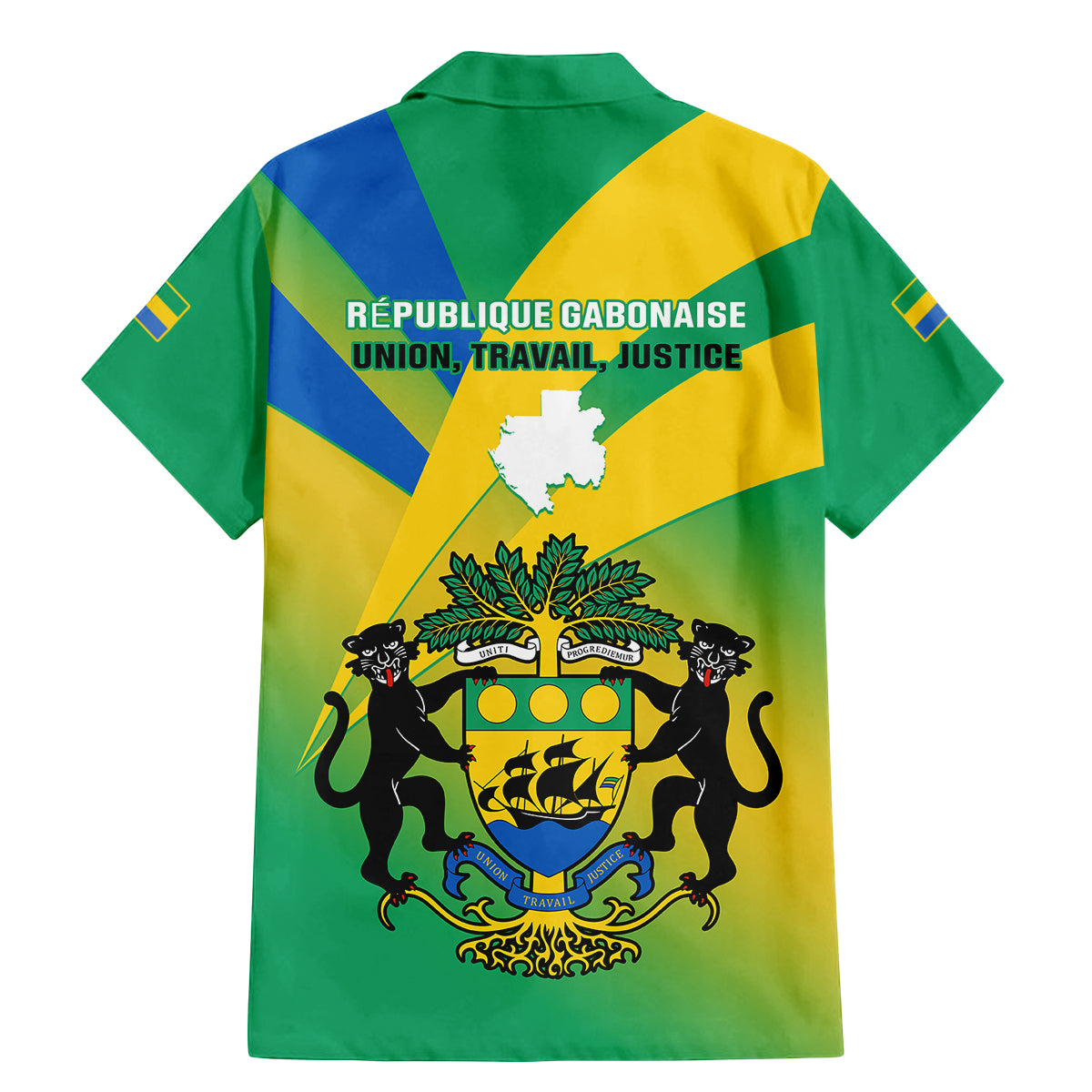 Gabon Family Matching Mermaid Dress and Hawaiian Shirt Coat Of Arms With Flag Gradient Style - Wonder Print Shop