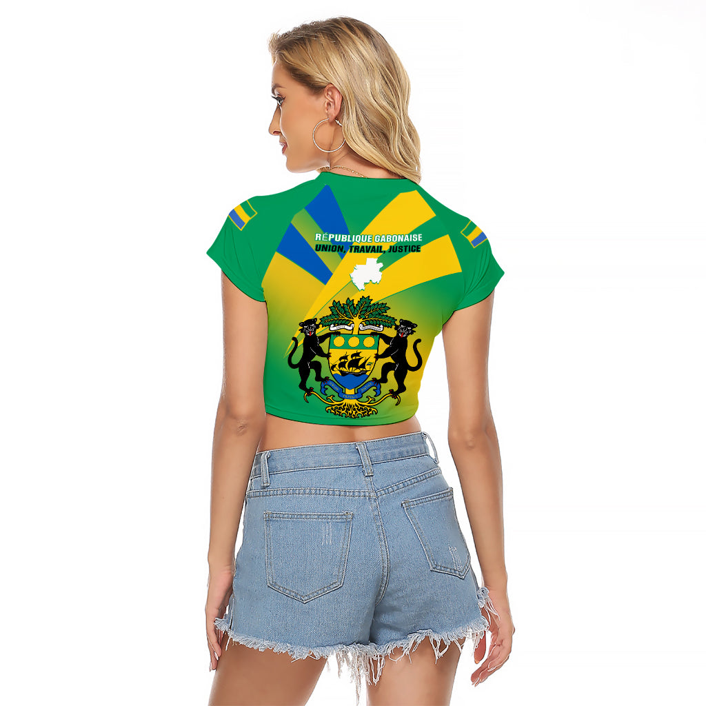 Gabon Raglan Cropped T Shirt Coat Of Arms With Flag Gradient Style - Wonder Print Shop