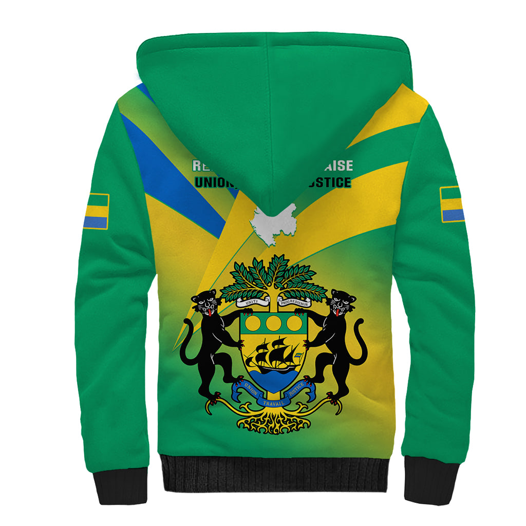 Gabon Sherpa Hoodie Coat Of Arms With Flag Gradient Style - Wonder Print Shop