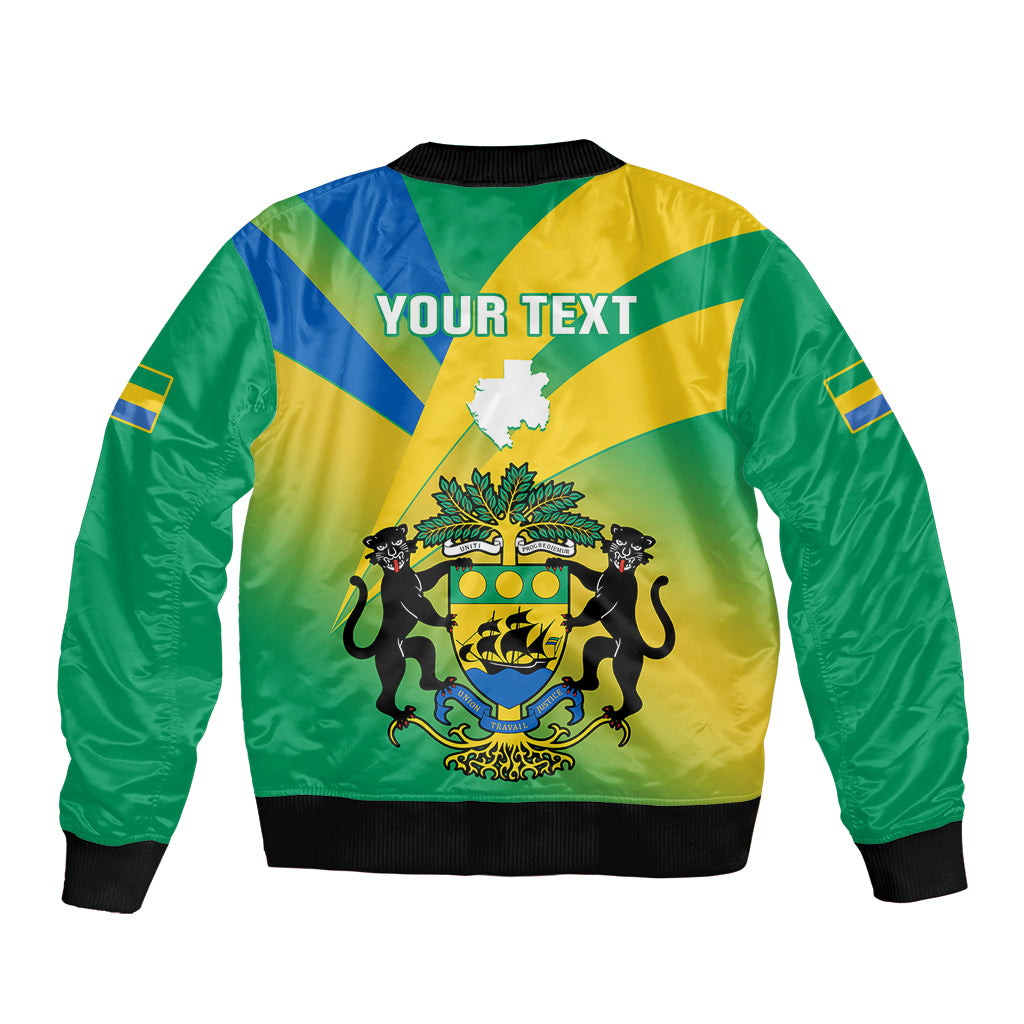 Presonalised Gabon Bomber Jacket Coat Of Arms With Flag Gradient Style - Wonder Print Shop