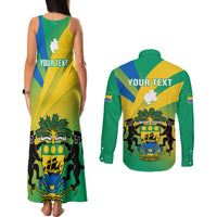 Presonalised Gabon Couples Matching Tank Maxi Dress and Long Sleeve Button Shirts Coat Of Arms With Flag Gradient Style - Wonder Print Shop