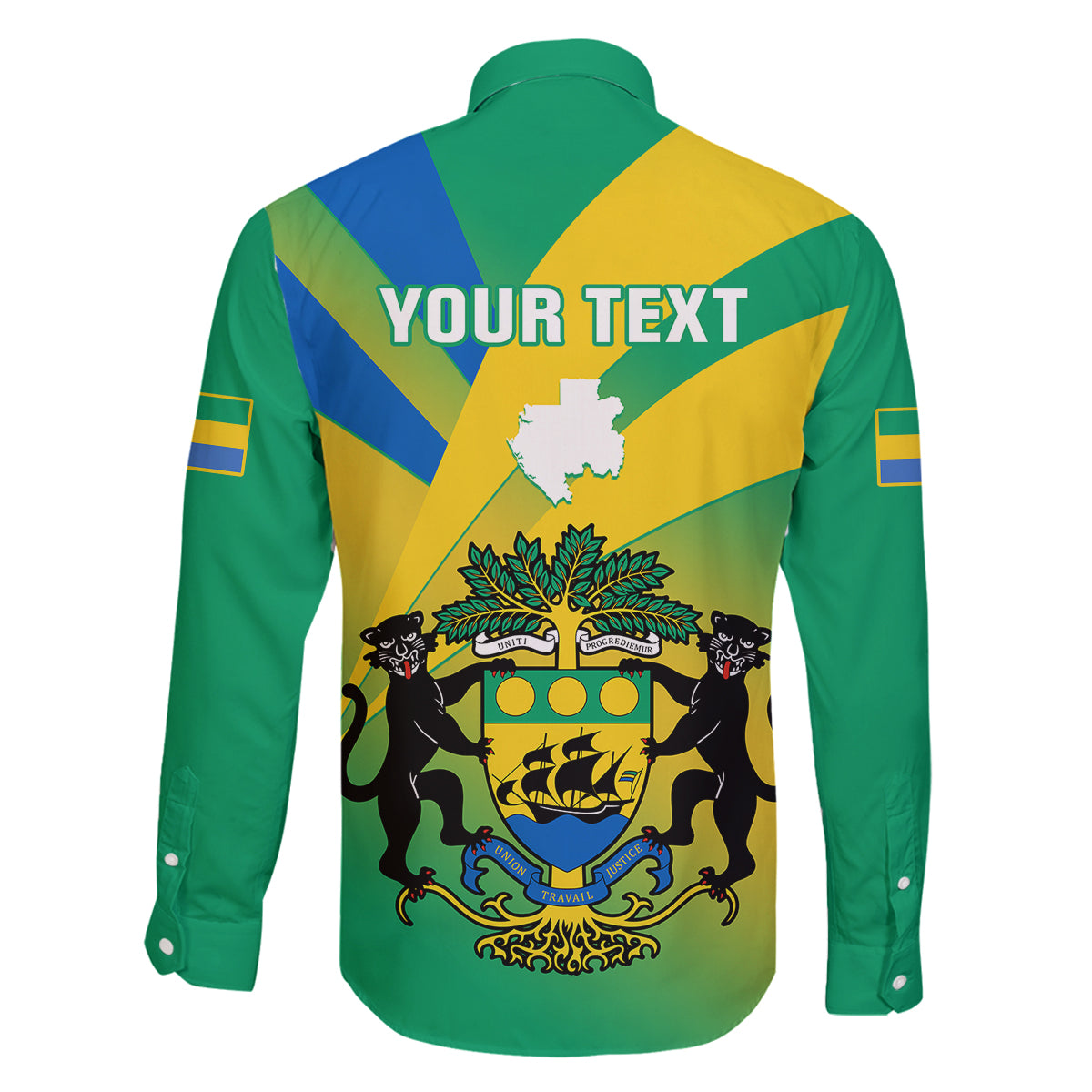 Presonalised Gabon Family Matching Long Sleeve Bodycon Dress and Hawaiian Shirt Coat Of Arms With Flag Gradient Style - Wonder Print Shop