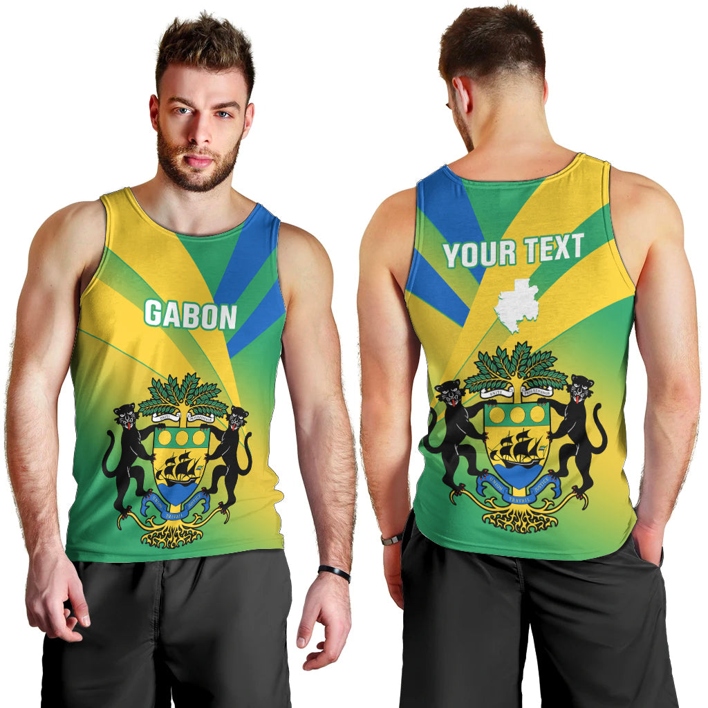 Presonalised Gabon Men Tank Top Coat Of Arms With Flag Gradient Style - Wonder Print Shop