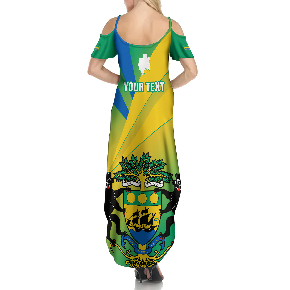 Presonalised Gabon Summer Maxi Dress Coat Of Arms With Flag Gradient Style - Wonder Print Shop