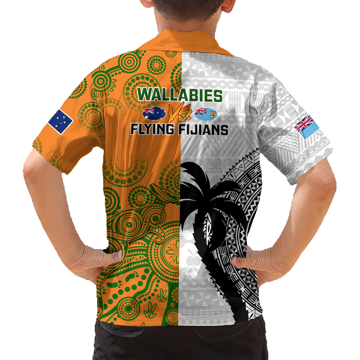 Fiji And Australia Rugby Kid Hawaiian Shirt 2023 World Cup Aboriginal Mix Tapa Pattern - Wonder Print Shop