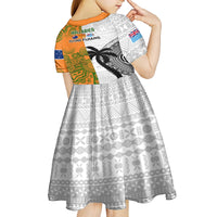 Fiji And Australia Rugby Kid Short Sleeve Dress 2023 World Cup Aboriginal Mix Tapa Pattern - Wonder Print Shop