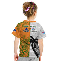 Fiji And Australia Rugby Kid T Shirt 2023 World Cup Aboriginal Mix Tapa Pattern - Wonder Print Shop