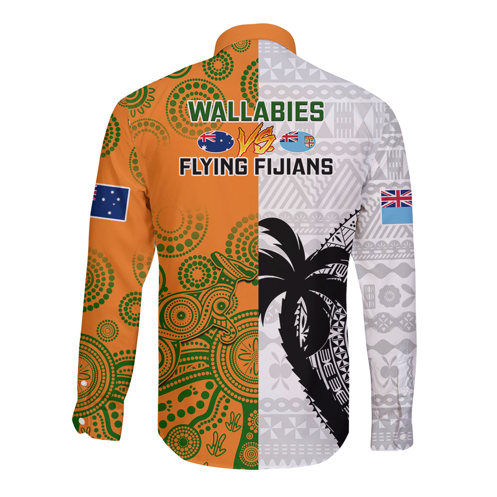 Fiji And Australia Rugby Long Sleeve Button Shirt 2023 World Cup Aboriginal Mix Tapa Pattern - Wonder Print Shop