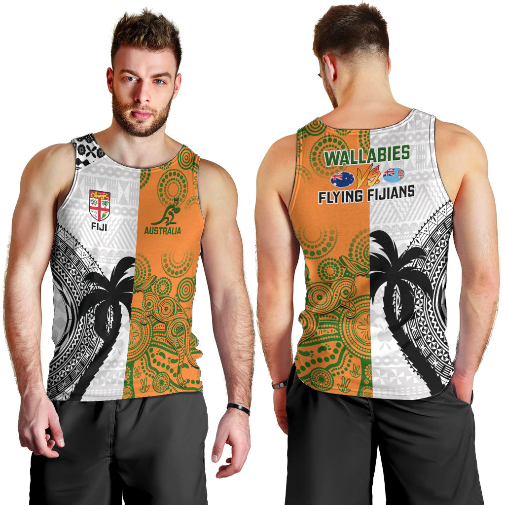 Fiji And Australia Rugby Men Tank Top 2023 World Cup Aboriginal Mix Tapa Pattern - Wonder Print Shop