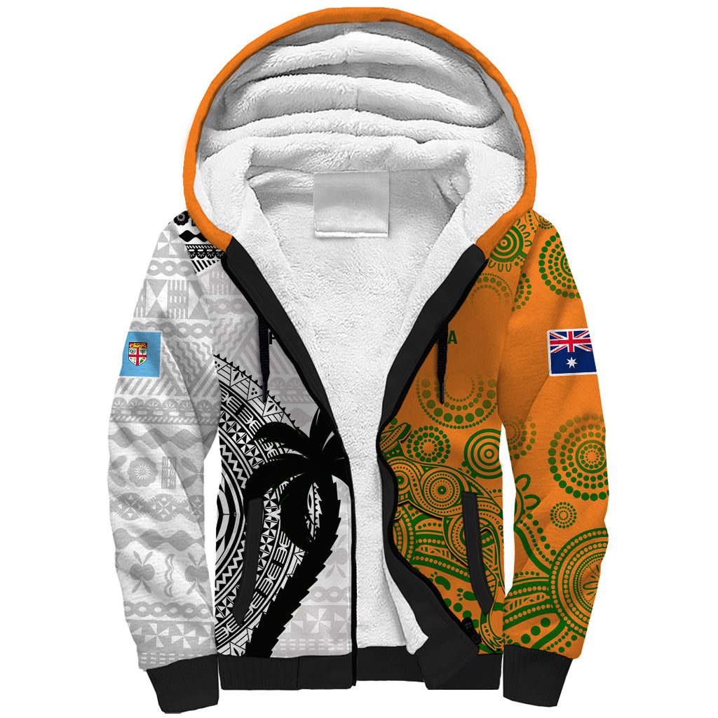 Fiji And Australia Rugby Sherpa Hoodie 2023 World Cup Aboriginal Mix Tapa Pattern - Wonder Print Shop