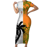 Fiji And Australia Rugby Short Sleeve Bodycon Dress 2023 World Cup Aboriginal Mix Tapa Pattern - Wonder Print Shop
